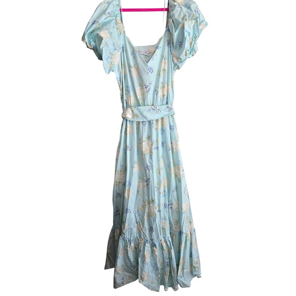 LoveShackFancy Light Blue‎ Floral Maxi Dress Puff Sleeve Cottagecore Summer - Picture 2 of 9